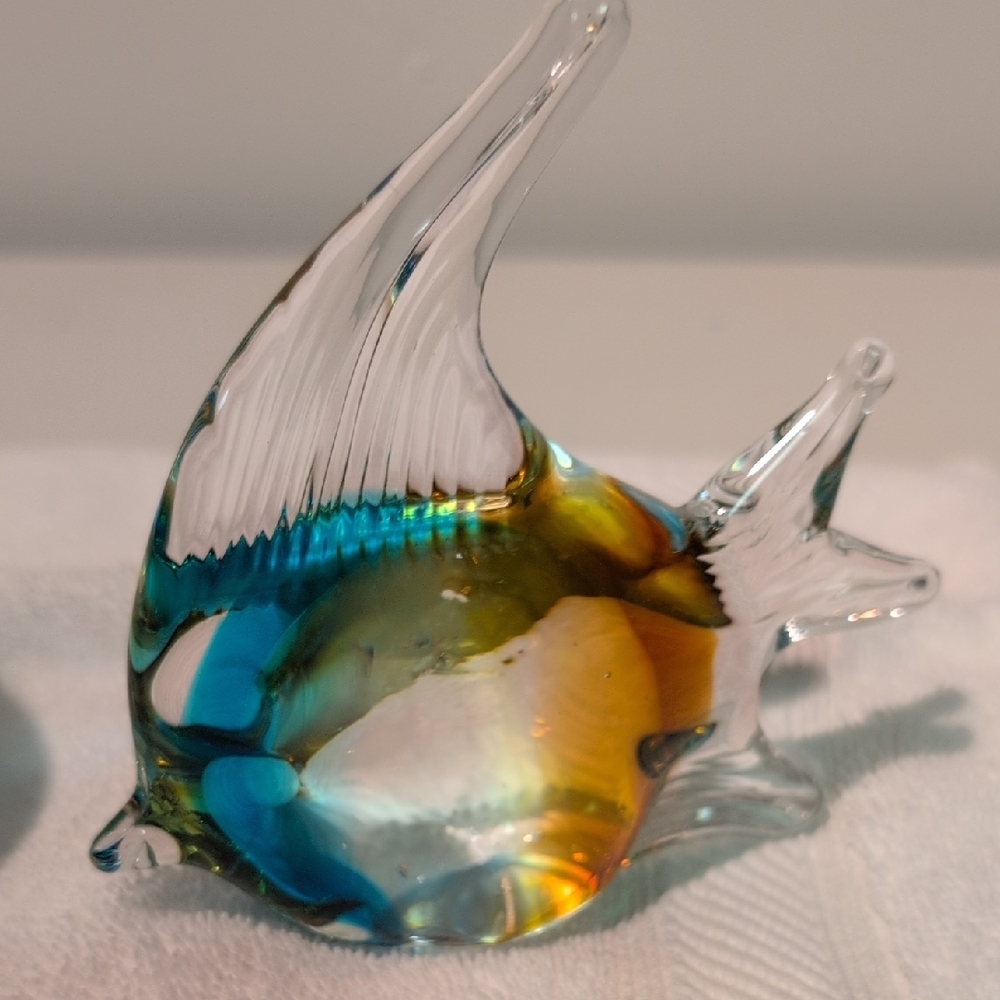Glass Fish Paperweight  Figurines - Blue and Gold - Picture 4 of 10